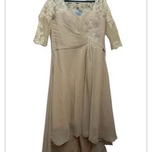 Source Unknown Beige Lace High Low Dress